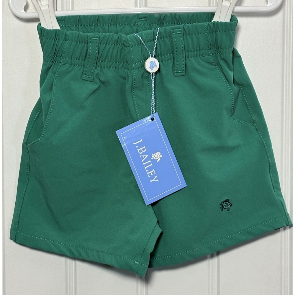NWT J. Bailey Boys Green Performance Shorts XXS 2T–3T Turtle Logo